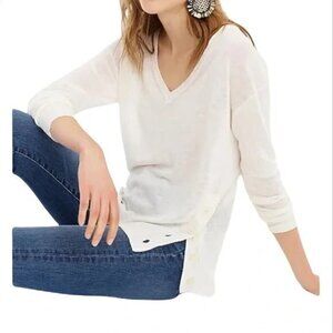 J.CREW Side Button Linen Blend V-neck Sweater in White Women's Size Small